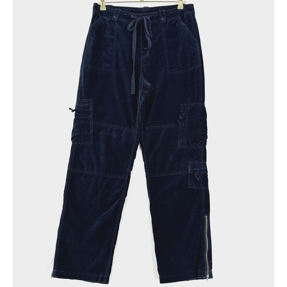 Sundance Velvet Cargo Pants Women 10 Navy Blue Drawstring Utility Boho Zip Hem